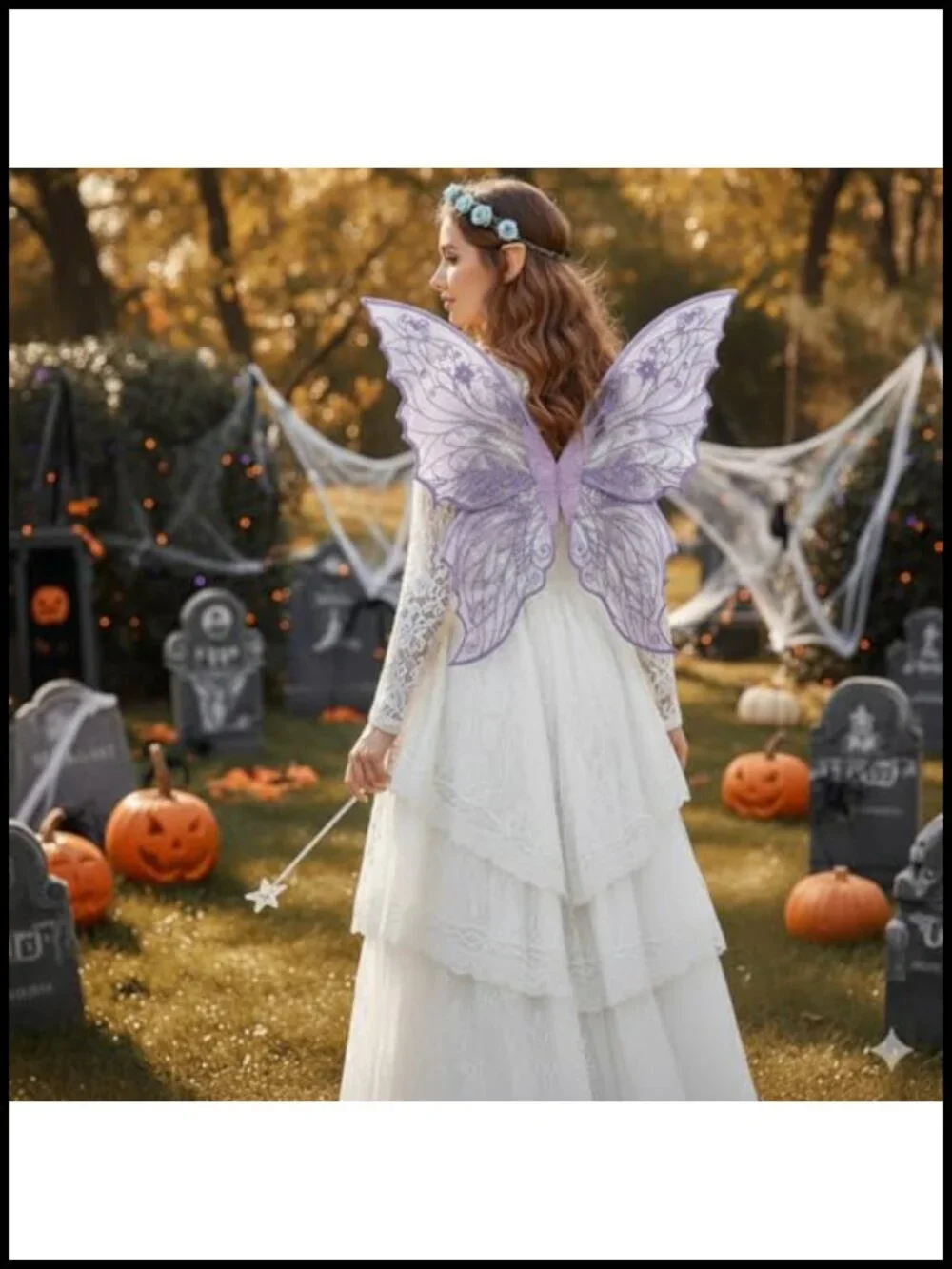 Fairy Wings Set with Floral Garland, Wand & Elf Ears, Cosplay Costume Accessory